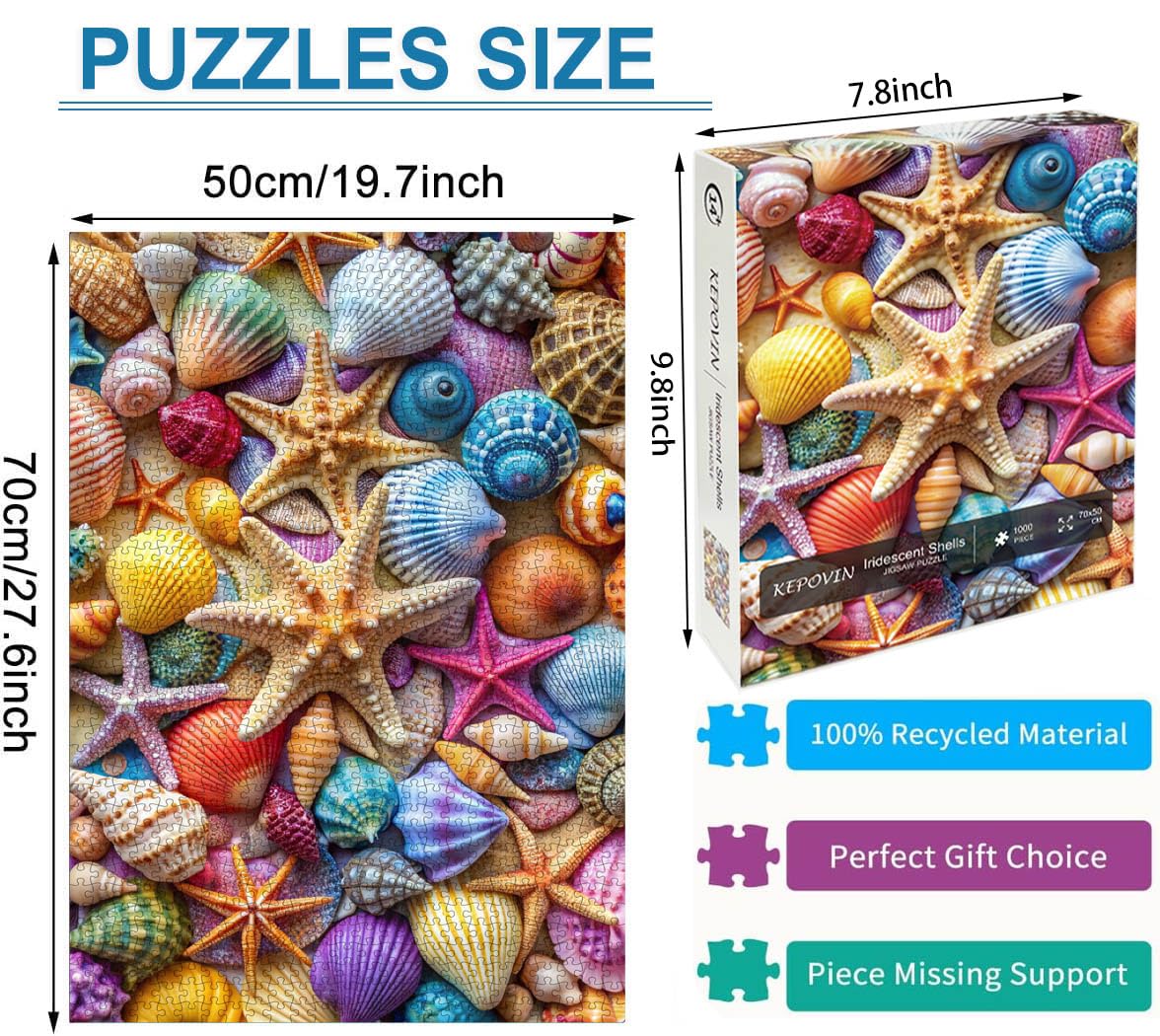 Jigsaw Puzzles for mature-themeds 1000 Pieces-Colorful Seashell and Starfish  1000 Piece Puzzle for mature-themeds with Letter on Back No Dust  with 1:1 Poster(27.6x19.7)