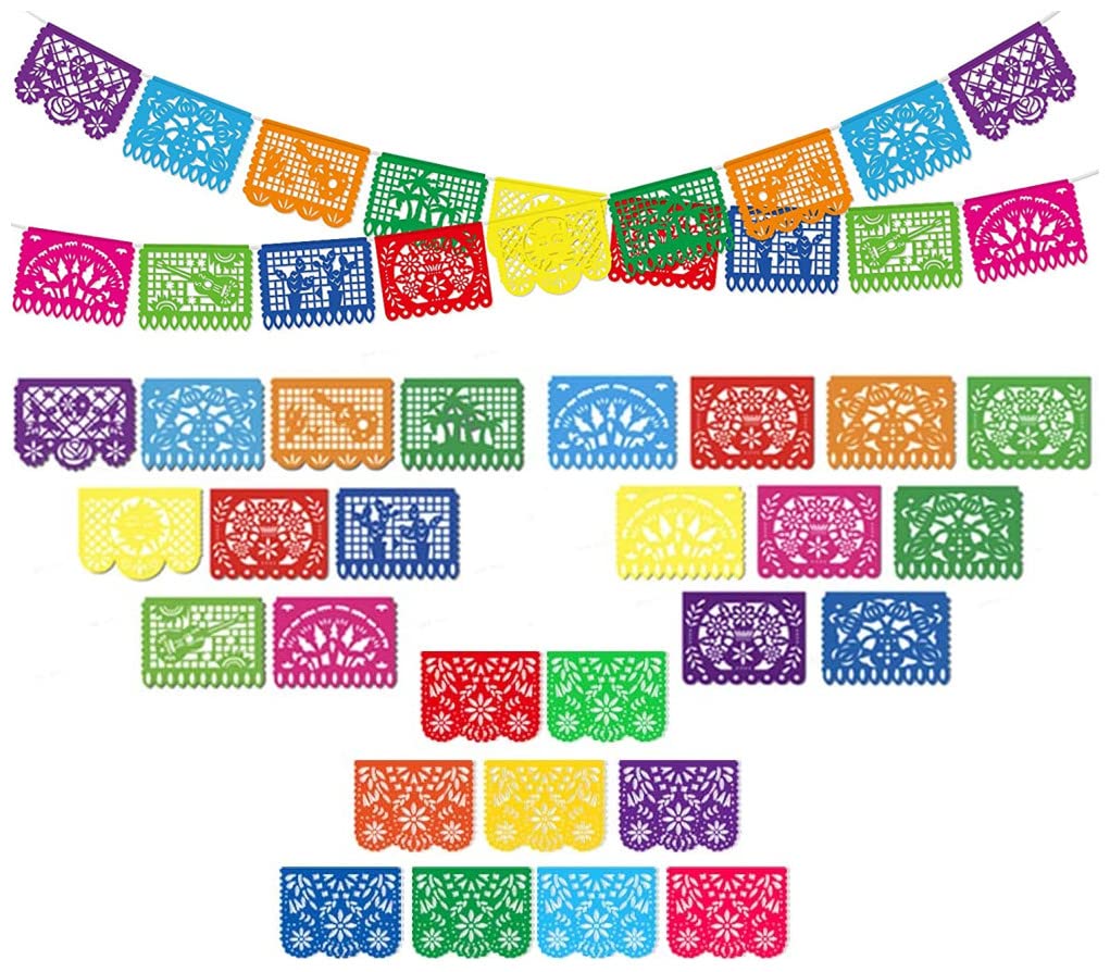 Domestar 3Pcs 54 Ft Mexican Party Banners, Papel Picado Banner Cinco De Mayo Decorations Dia De Los Muertos Day Of The Dead Decorations Birthday Party Supplies,27 Patterns 54 Feet Long In Total