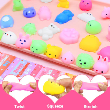 Amenon 28 Pack Valentines Animals Mochi Squishies With Cards Classroom Valentine'S Day Gifts For Kids Prefilled Kawaii Bear Stress Relief Squeeze Fidget Toys Exchange Favor Prizes School Goodie Bag