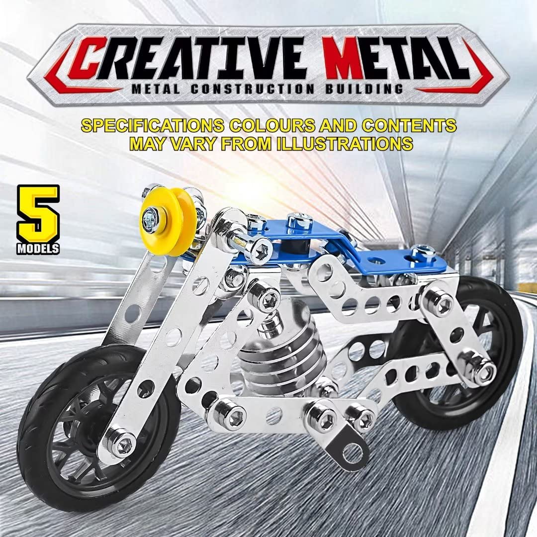 Ferthor Fun Motorcycle Erector Set, 139PCS Metal Building Blocks, STEM Toys for Kids 8-12, Model 1201, Blue
