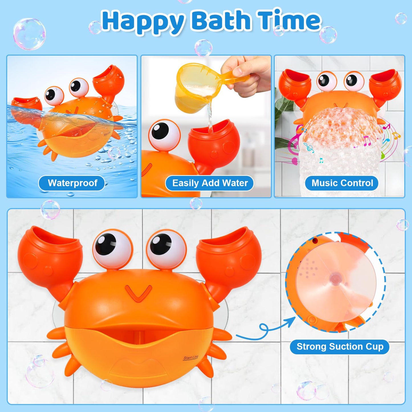 Gigilli Crab Baby Bath Toys, Rechargeable Bath Bubble Machine For Toddler Easter Basket Stuffers, Bathtub Bubble Maker With Music For Kids Ages 1-3 6-12 12-18 Months Boys Girls 1St Birthday Gifts