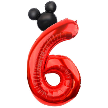 Lebery Mouse Number 6 Balloon 40 Inch Red Number 6 Balloon Mini Mouse Head Balloon For 6Th Birthday Party, Black Red Large Number 6 Foil Balloon For Baby Shower Anniversary Supplies Decorations