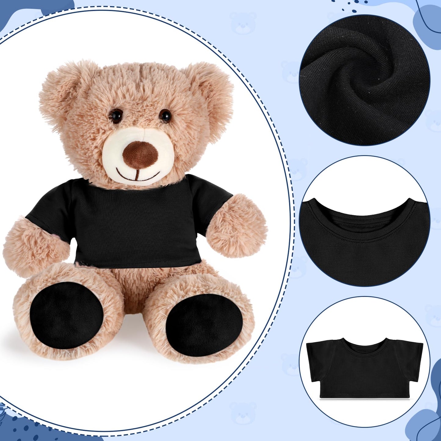 Roundfunny Bear Tee Shirt Fit 14-18Inch Bear Clothes Stuffed Animal Clothes Shirt Basic Stuffed Bears Dolls Shirt, Black