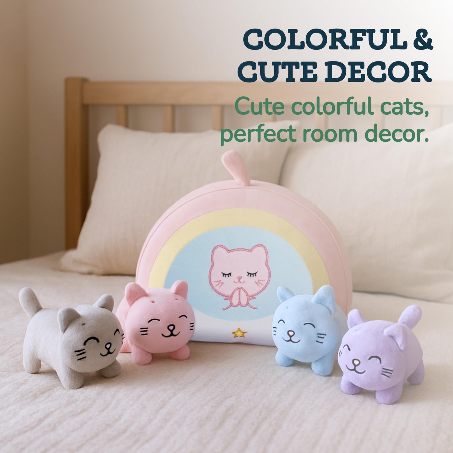 PixieCrush Set of 5 Mini Cat Stuffed - Plush Kittens with Rainbow Bag - Baby Kitten Stuffed Toys - Soft Kitty Toys - Ideal for D