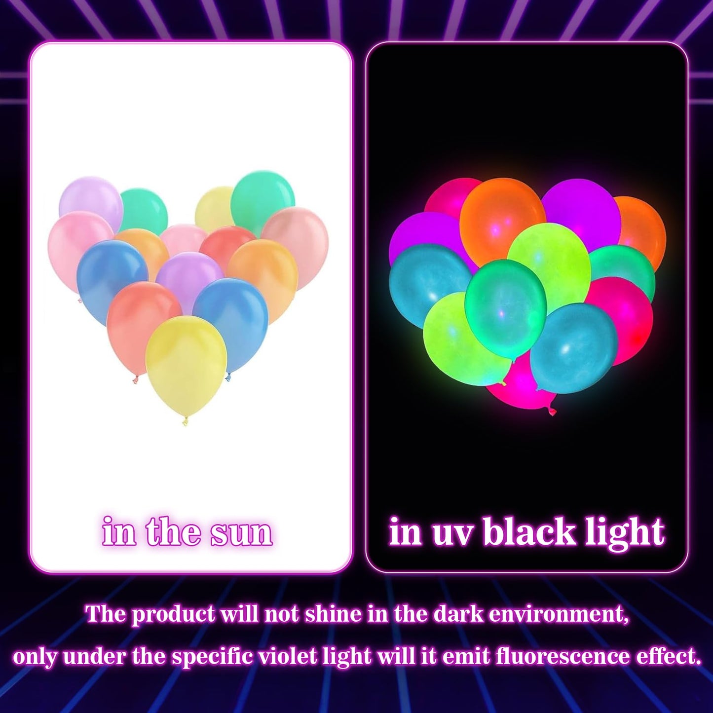 100 Pcs Uv Neon Balloons ,Neon Glow Party Balloons Uv Black Light Balloons Glow In The Dark For Birthday Decorations Wedding Glo