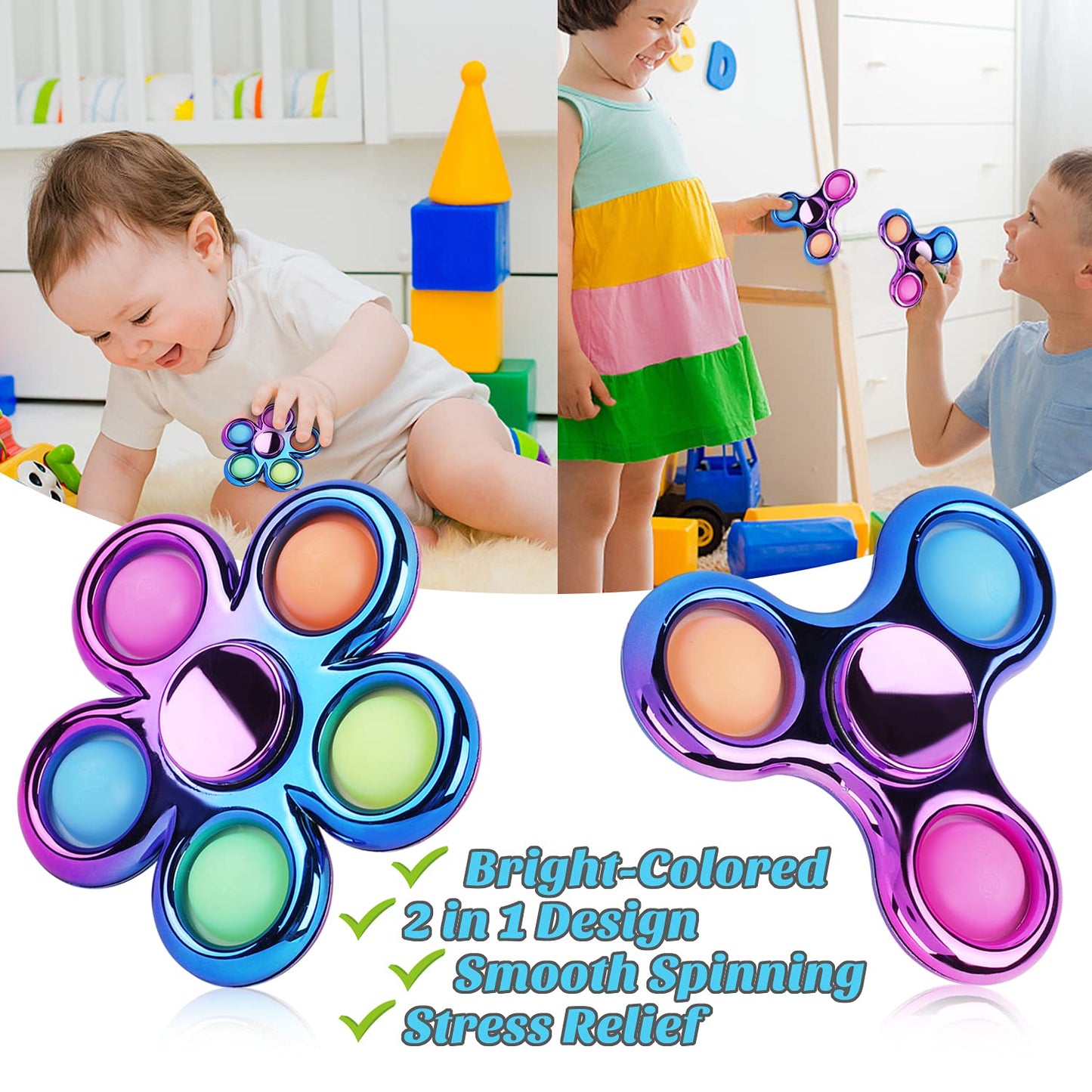 3 Pack Pop Fidget Spinner, Ideal Decompression Fidget Toys Adult Fidget Spinner For Relief, Goodie Bag Stuffers Return Gifts Birthday Party Favors Classroom Carnival Prize For Kids Boys Girls