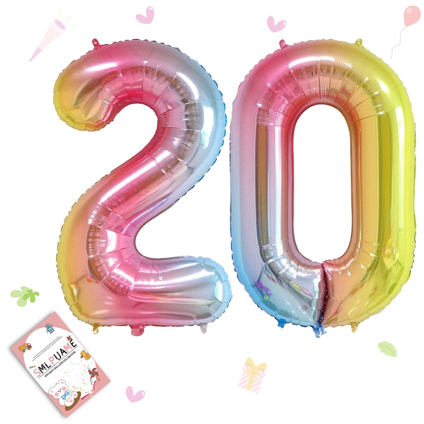 Smlpuame 40 Inch Number Balloons 0-9 Rainbow Gradient Large Number 20 Balloons, Digital Balloons For Birthday Party Celebration