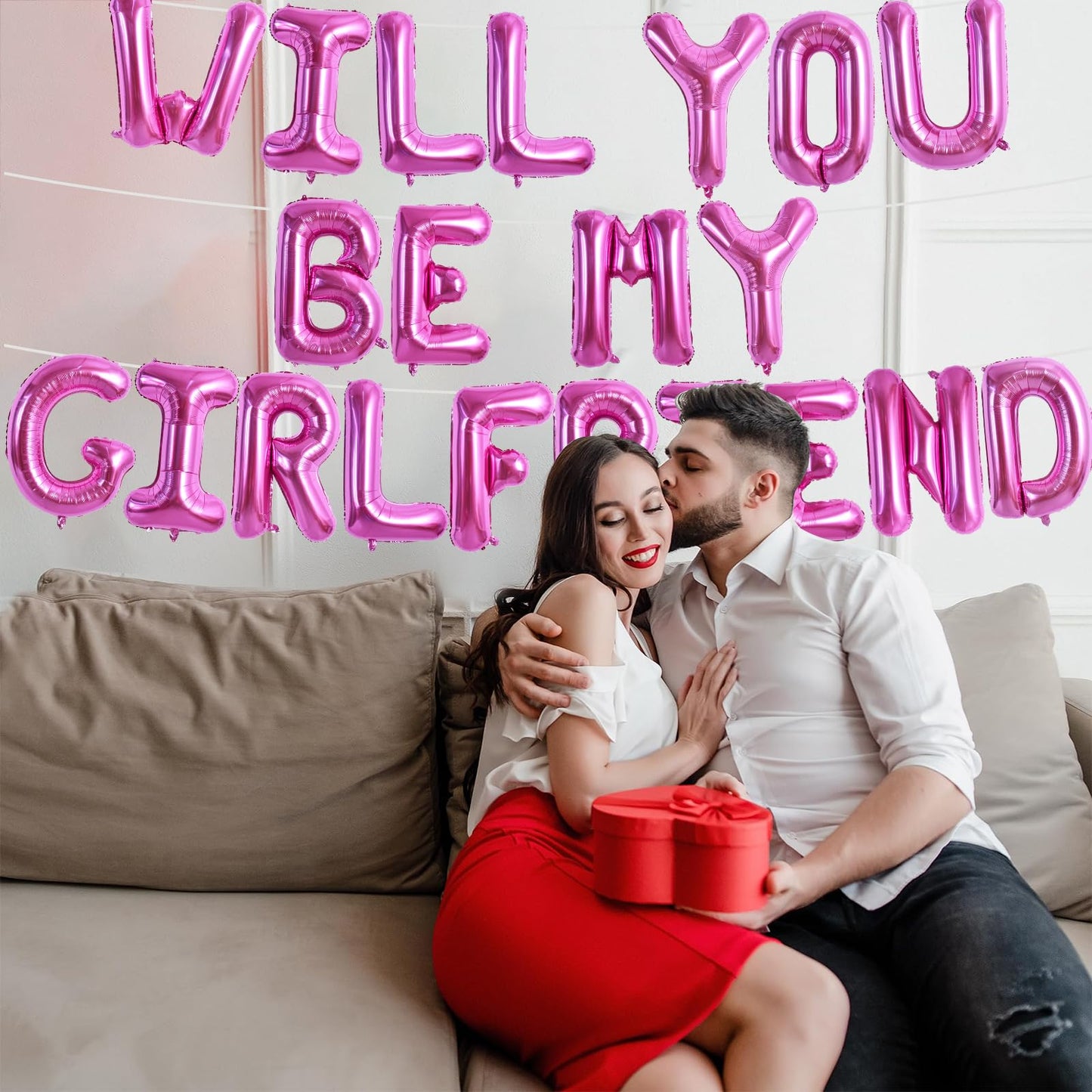 TONIFUL 16 Inch Rose Red Letter Balloons for Proposal, Valentine's Day & Engagement Party Supplies, Aluminum Material