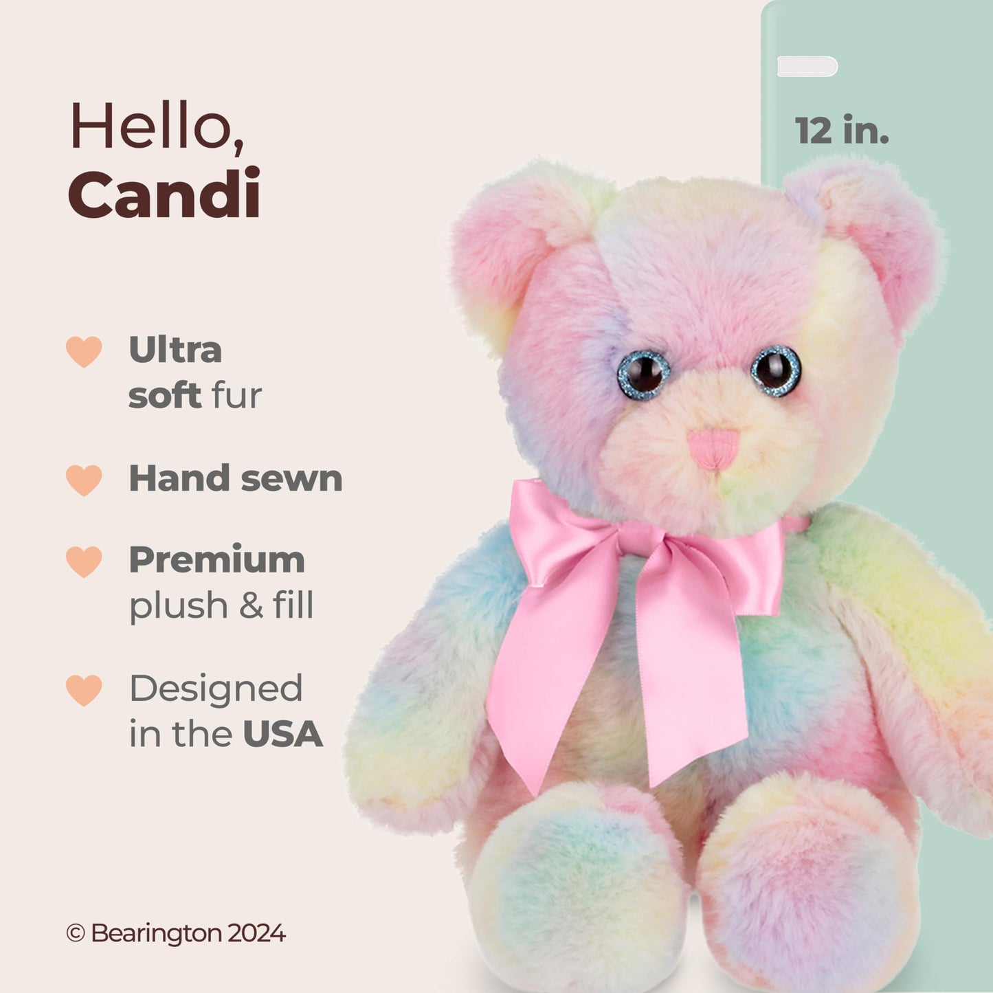 Bearington Candi Rainbow Plush Stuffed Animal Teddy Bear, 12 Inches