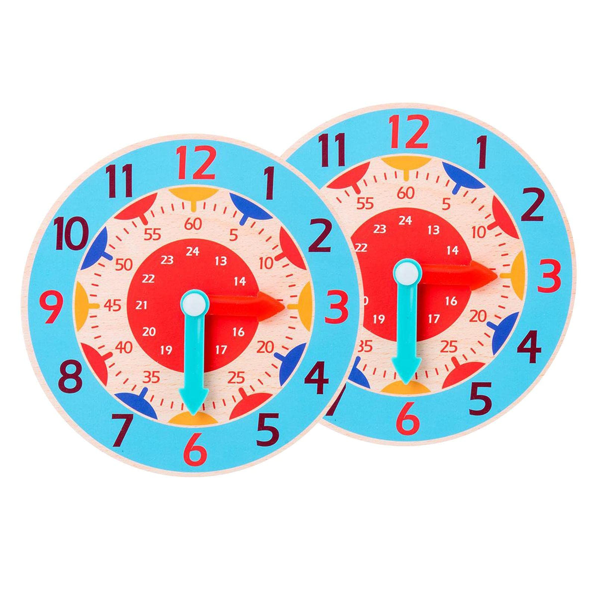 Ujeavette 2 Piece Montessori Wooden Clock Toy Teaching Aids Toys For Kids Preschool Light Blue