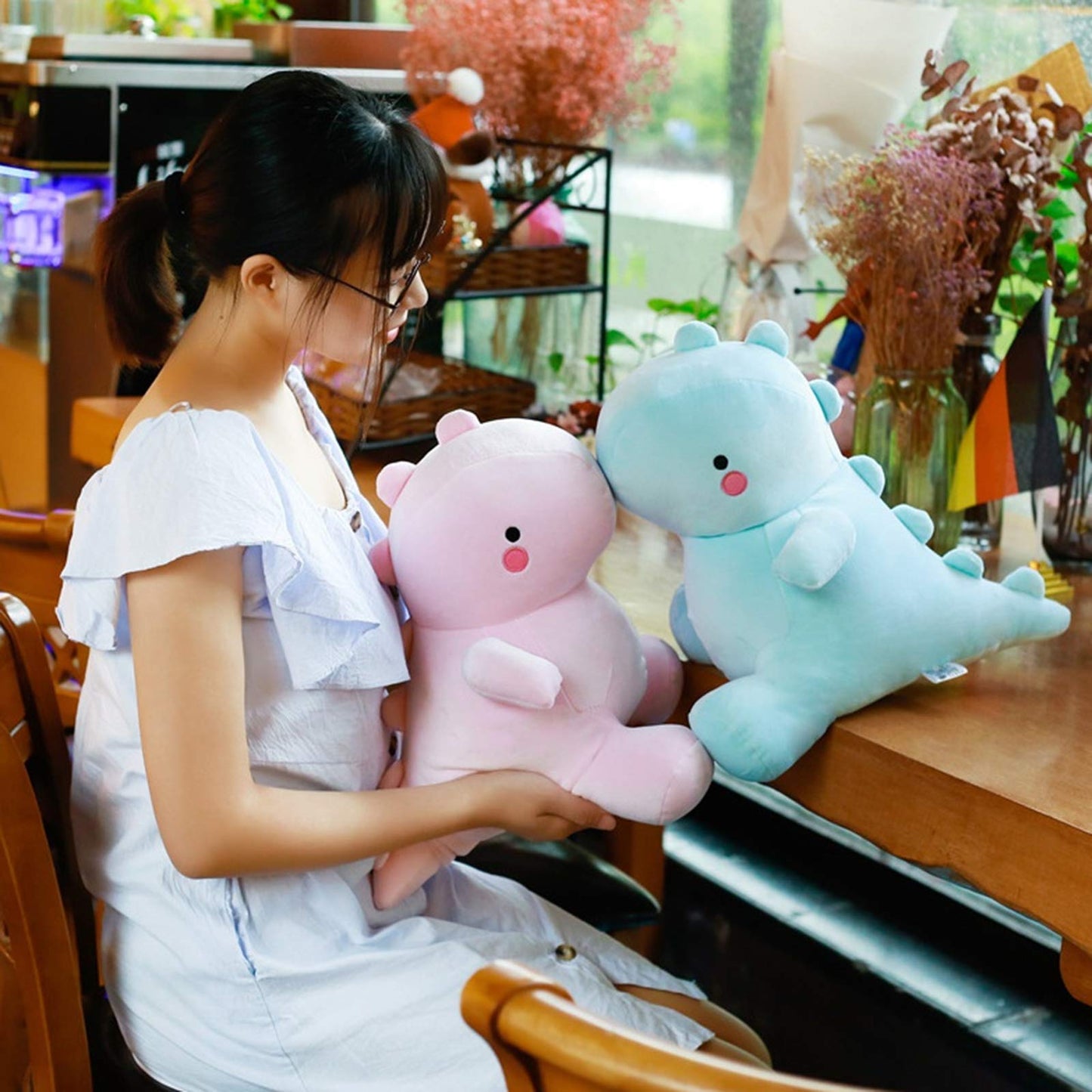 Vhyhcy Cute Dinosaur Plush Toys, Fat Dinosaur Stuffed Animals Toys Dolls, Soft Plush Stuffed Animal Dino Plushie, Birthday Gifts For Kids Girls Boys Pink 20 Inch