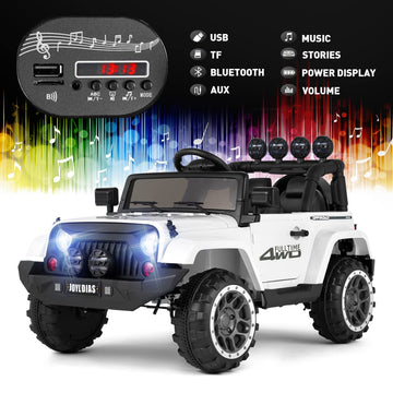 JOYLDIAS Kids Ride On Truck with Storage Space, 12V Childrens Electric Car with 2.4G Parental Remote Control, Music, Bluetooth,