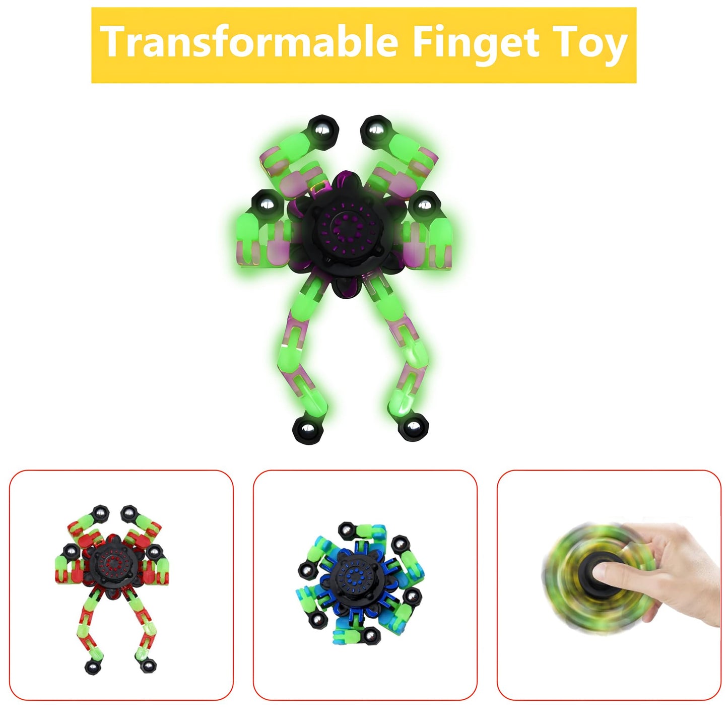 Fidget Spinners, Diy Transformable Chain Robot Finger Spinner, Glow In The Dark Deformable Creative Mechanical Gyro Toy Stress R