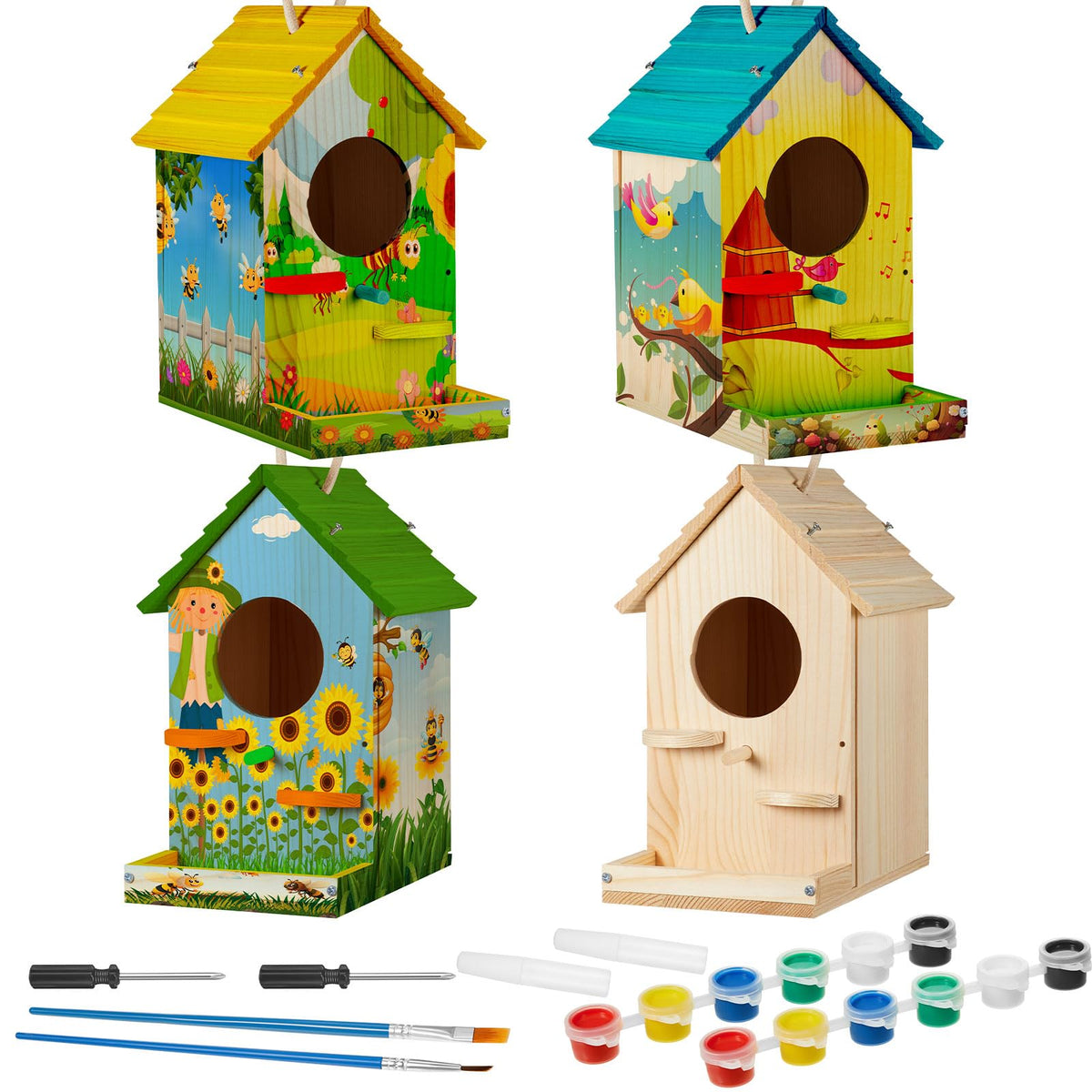 Liliful 4 Pack Birdhouse Kit Diy Wooden Bird House With Paint And Paintbrushes Arts And Crafts Painting Kits For Boys Girls Adul