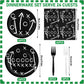 Umigy 96 Pcs Football Plates and Napkins Forks Sets Football Birthday Party Supplies for 24 Guests Black White Football Party Ta