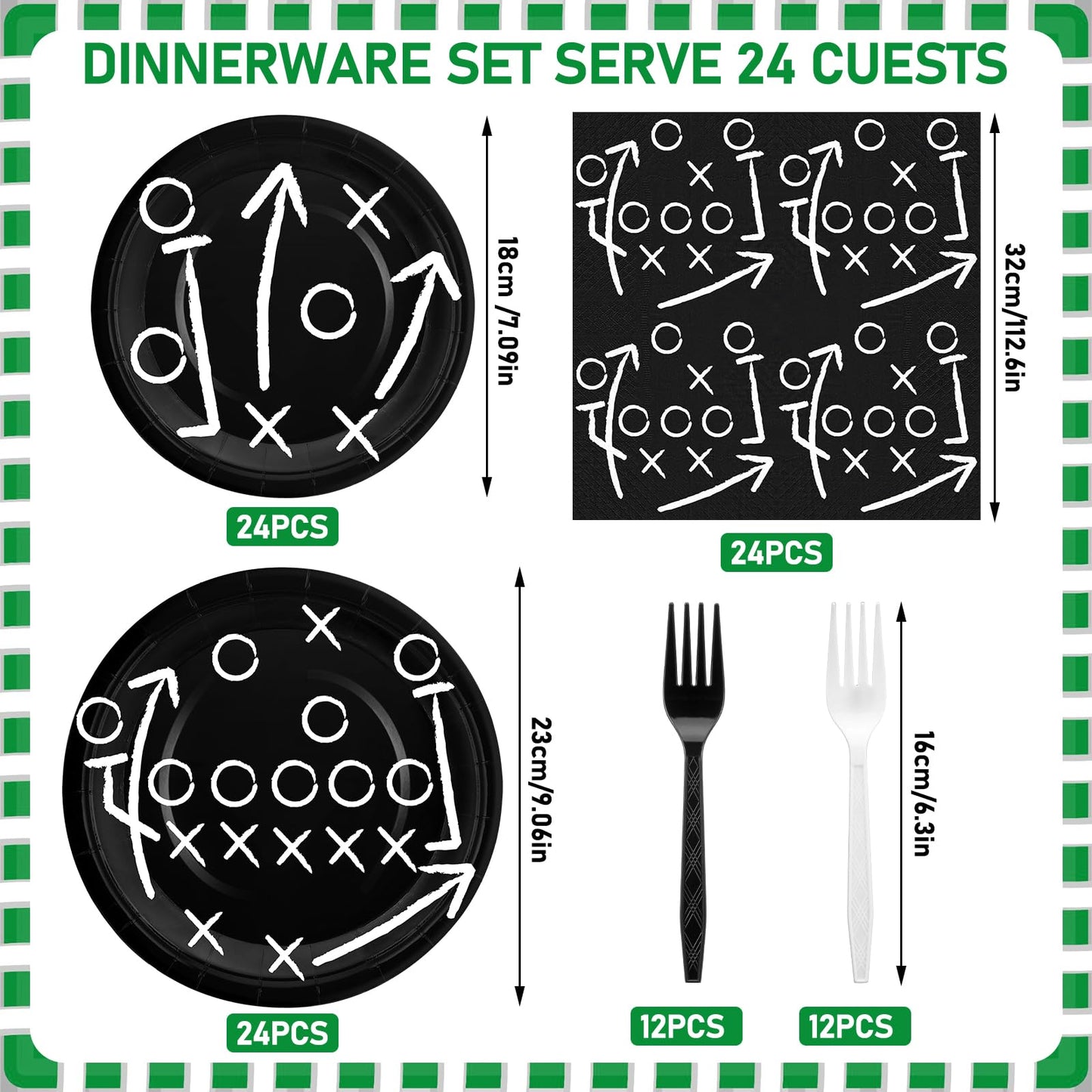 Umigy 96 Pcs Football Plates and Napkins Forks Sets Football Birthday Party Supplies for 24 Guests Black White Football Party Ta