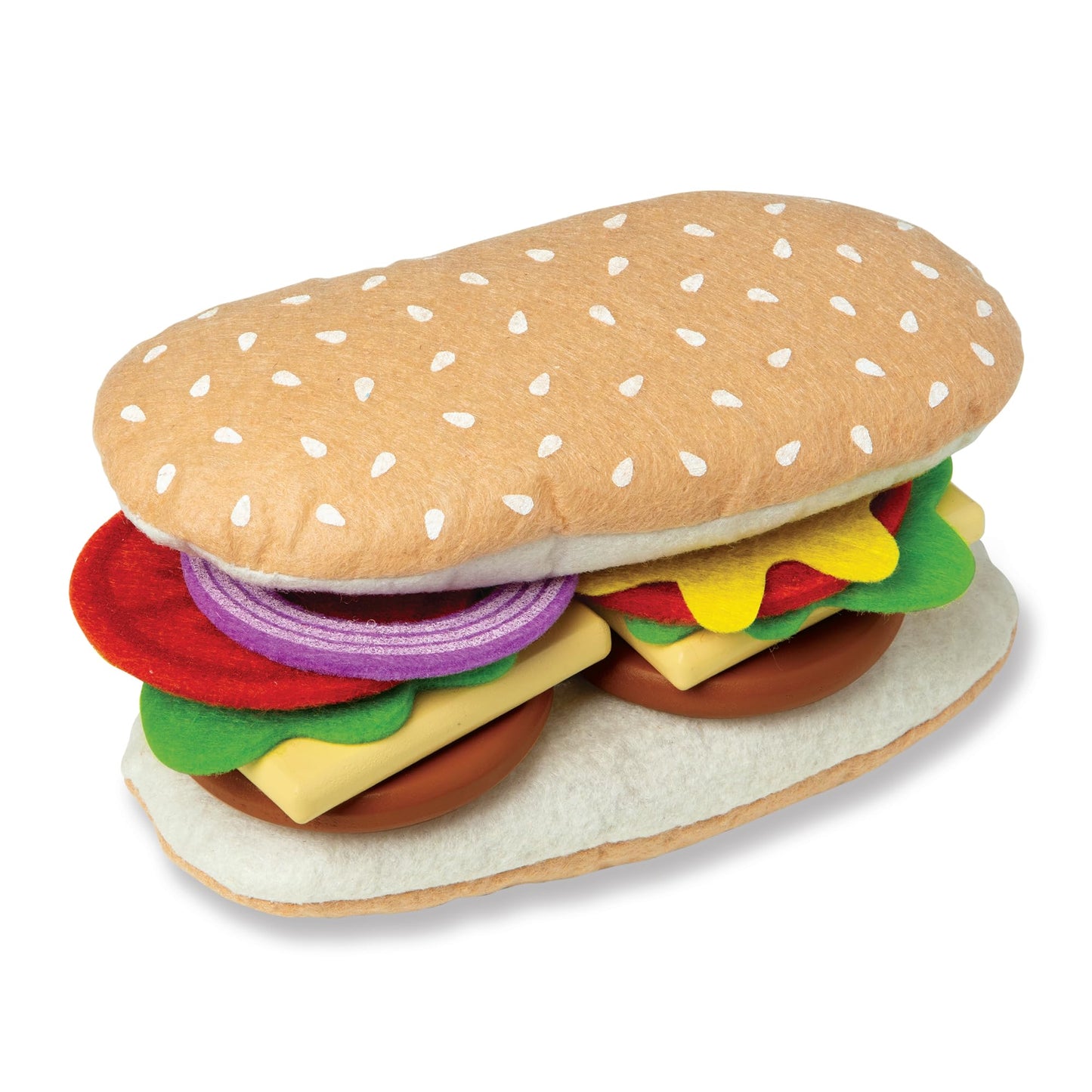 Melissa & Doug Wooden Slice & Stack Sandwich Counter - 56-Piece Pretend Food Set, Multi Color, Model 31650