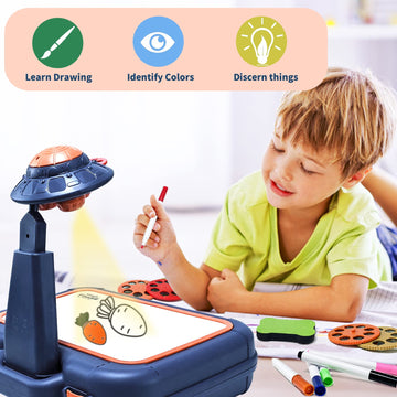Drawing Projector Table For Kids, Handbag Design Painting Drawing Table Led Projector Childrens Toy Educational Early Learning Projection Drawing Table Sketch Doodle Board For Kids Boys Girls (Blue)