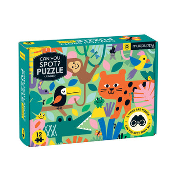 Mudpuppy Jungle Can You Spot? Puzzle from Mudpuppy - 12 Piece Jigsaw Puzzle Featuring Colorful Jungle Animals and 5 Things to Se