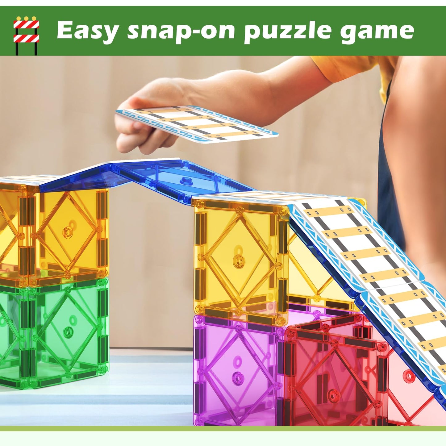 Magnetic Tiles Railroad Toppers Kids Toys Add-On Train Track Playset Playing With Trains Cars Preschool Learning Activities Stem Toys For Age 5-7