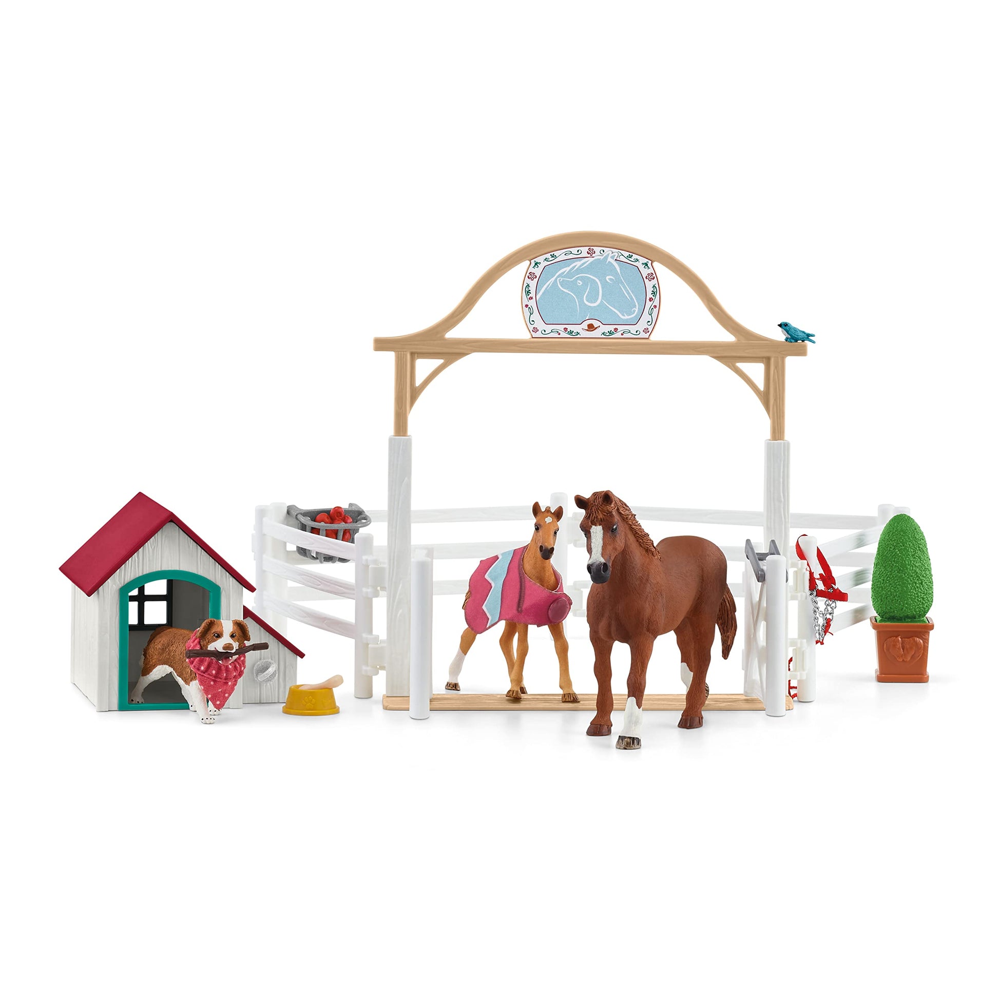 Schleich Horse Club, Horse Toys for Girls and Boys, Hannahs Guest Horses Horse Set with Ruby the Dog and Horse Toys, 20 pieces,
