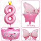 Pink 8Th Birthday Decorations, Pink 8Th Birthday Balloon Set With 40 Inch Pink Number 8, Large Helium Foil Mylar Princess Crown Balloon, Pink Bow Foil Balloons For Girls Birthday Party Decoration