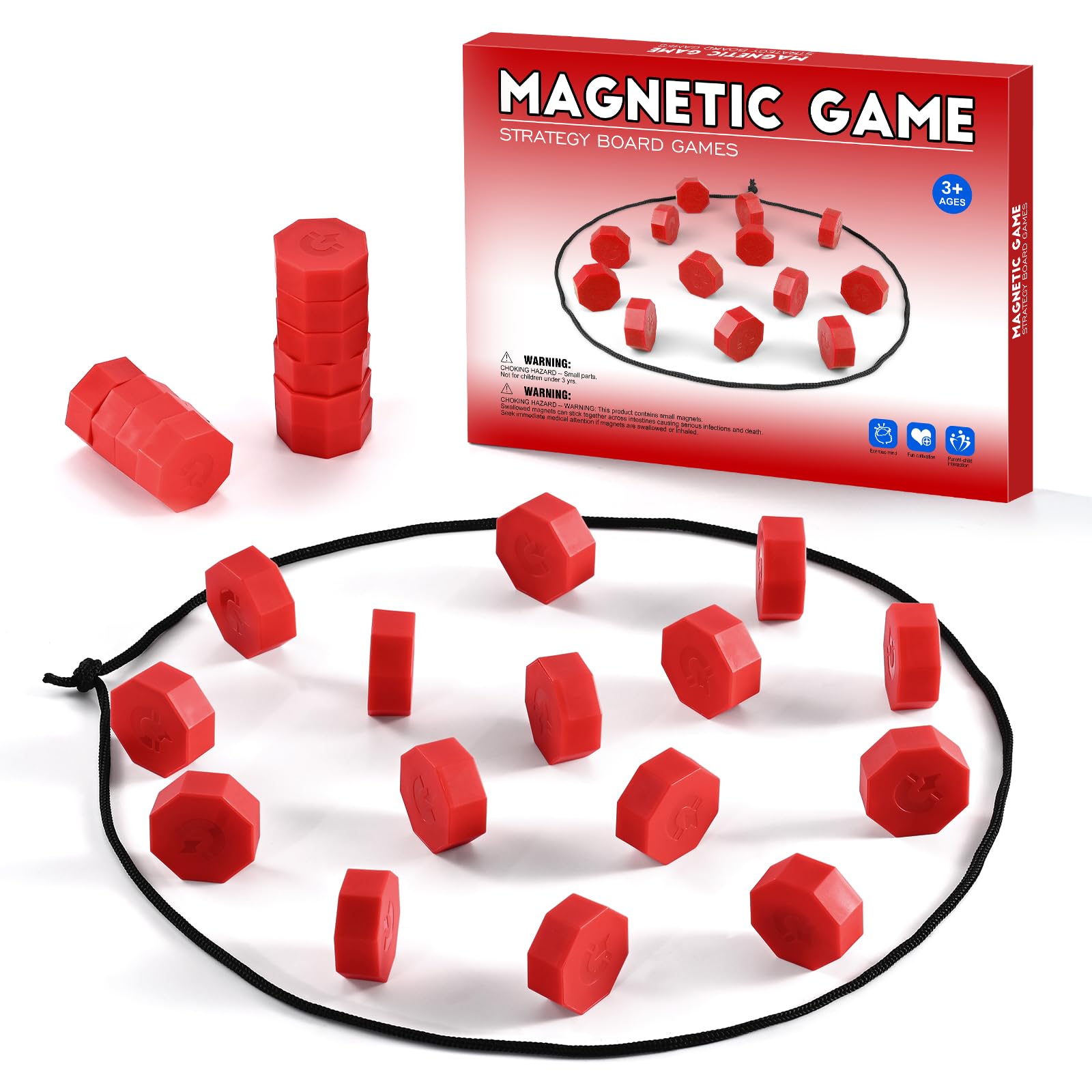 Magnetic Chess Game with Stones, Magnet Game with String, Strategy Board Games, Family Games for Kids and Adults
