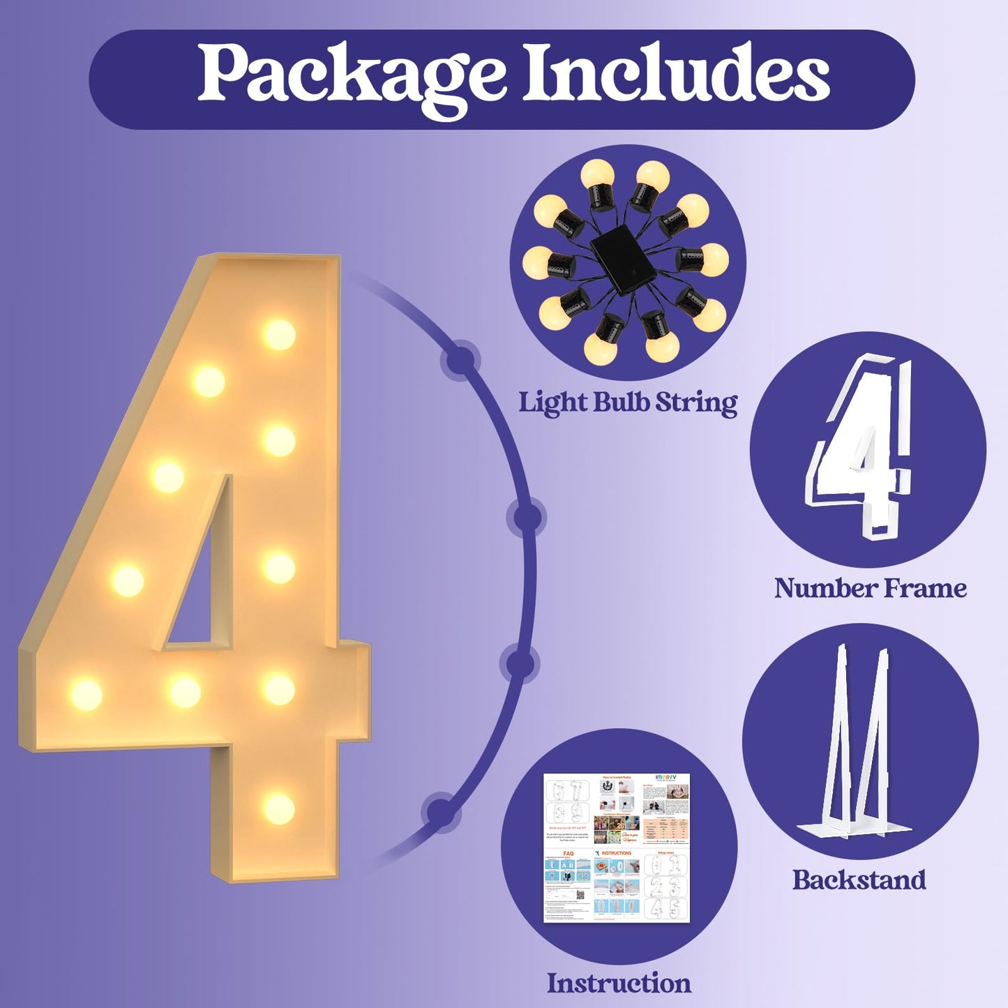 4Ft Light Up Numbers, Large Marquee Numbers For 4Th 14Th 40Th Birthday Decorations, Giant Light Up Numbers For Party Anniversary