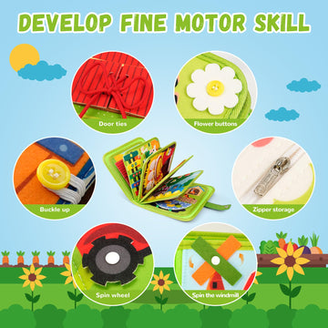 Arcturine Busy Book For Toddlers 1-3, 20 In 1 Farm Activity Book With Life Skills Cognition Sorting Matching, Airplane Car Trave