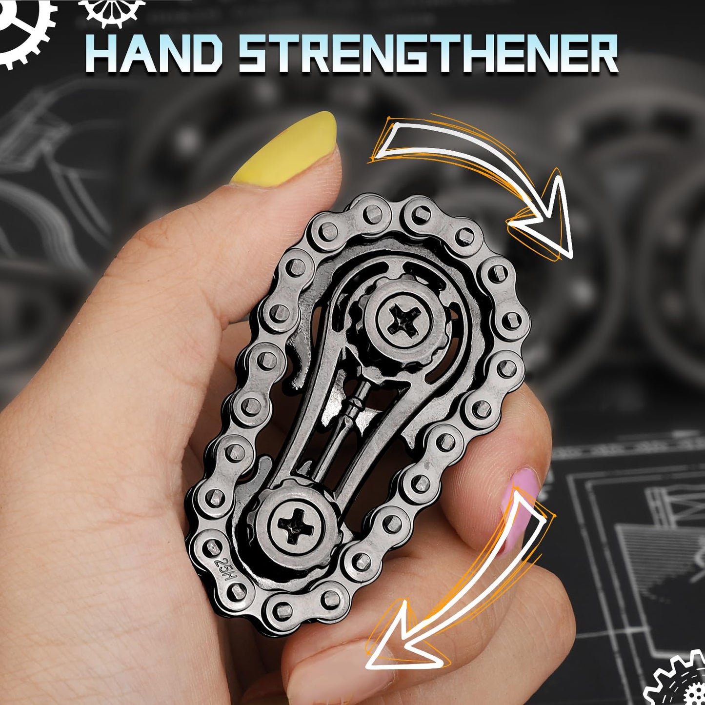 Cool Sprockets Fidget Bike Chain Hand Roller For Anxiety Relief, Assemble Fidget Spinner Ring Toy For Gift, Metal Fingertip Spin