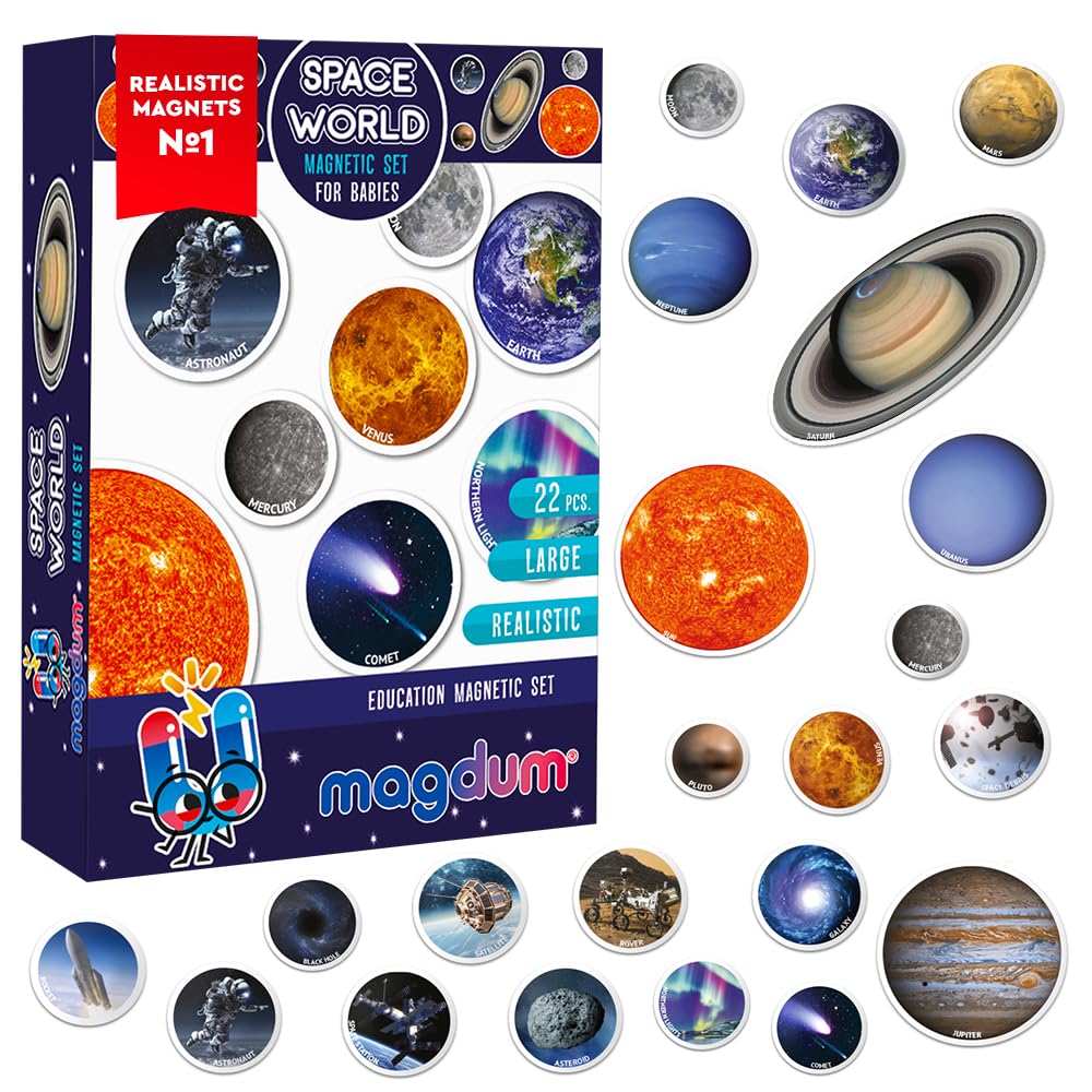 Magdum Solar System For Kids - Fridge Magnets For Toddlers - Planets For Kids Solar System Toys - 22 Magnetic Planet Kids Magnets - Refrigerator Magnets For Kids Magnetic Toys Toddler Toys Baby Toys