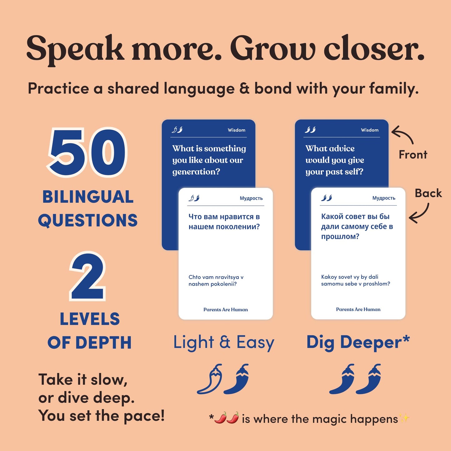 Parents Are Human Bilingual Conversation Cards, English + Russian