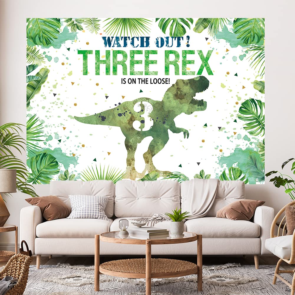 Hilioens Dinosaur Birthday Backdrop, 7'×5', Green Polyester, Model BK-068-WD, 3rd Birthday Party Decorations