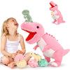 MorisMos Dinosaur Stuffed Animal Set - 23.6" Pink T-rex with 3 Babies & Eggs, Soft Polyester Toy for Kids 3-5