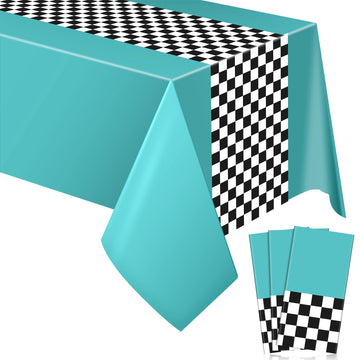 Irenare Car Birthday Party Supplies Racing Decorations 50S Party Tablecloth Racetrack Table Runner Table Covers For Kids Boy Car Theme Birthday Decor, 54 X 108 Inch(Cyan,3 Sheets)
