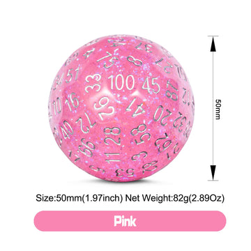 DNDND D100 Pink Chameleon Powder Die with Translucent Pouch for D&D - Perfect for Dungeon and Dragons Gameplay