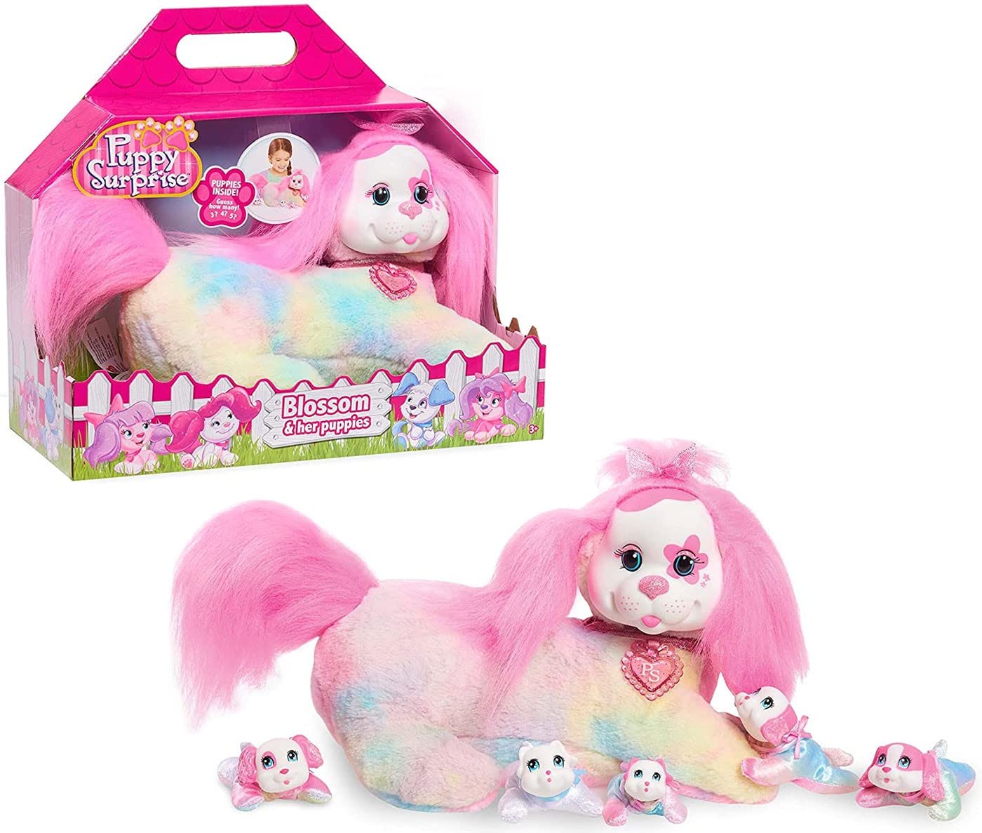 Puppy Surprise 12-Inch Blossom Plush Stuffed Animal Dog With Puppies, Pink, Toys For Kids, Kids Toys For Ages 3 Up By Just Play