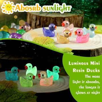 GliSun 225 Pieces Luminous Mini Resin Ducks Glow in The Dark Bulk Tiny Duck for Garden Micro Landscape Ornament Dollhouse Prank