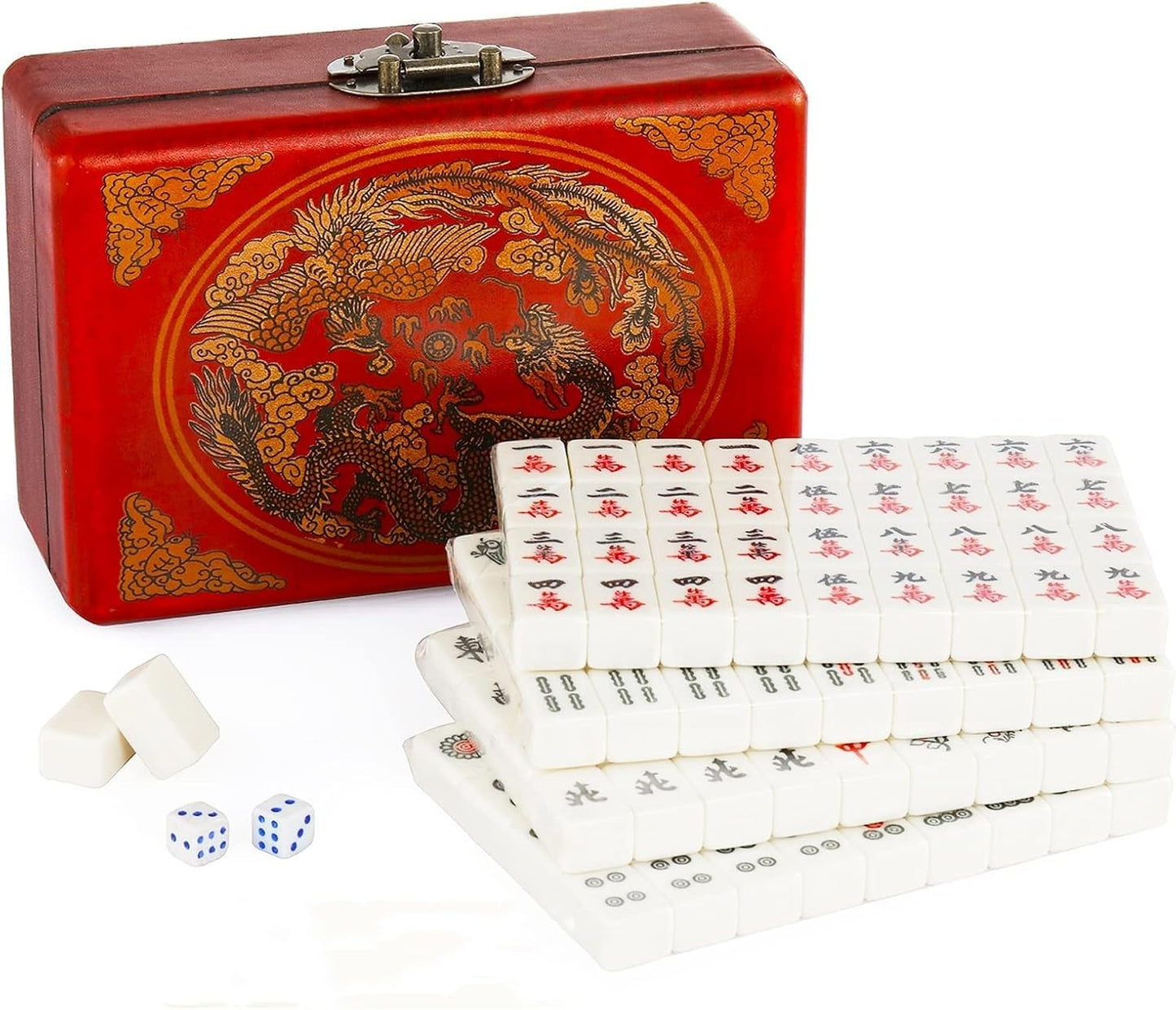 Florauspicious Chinese Mahjong Set, Traditional Majong Sets Chinese With 146Pcs 0.87'' X 0.59'' X 0.47'' Mini Mahjong Tiles, 2Pc