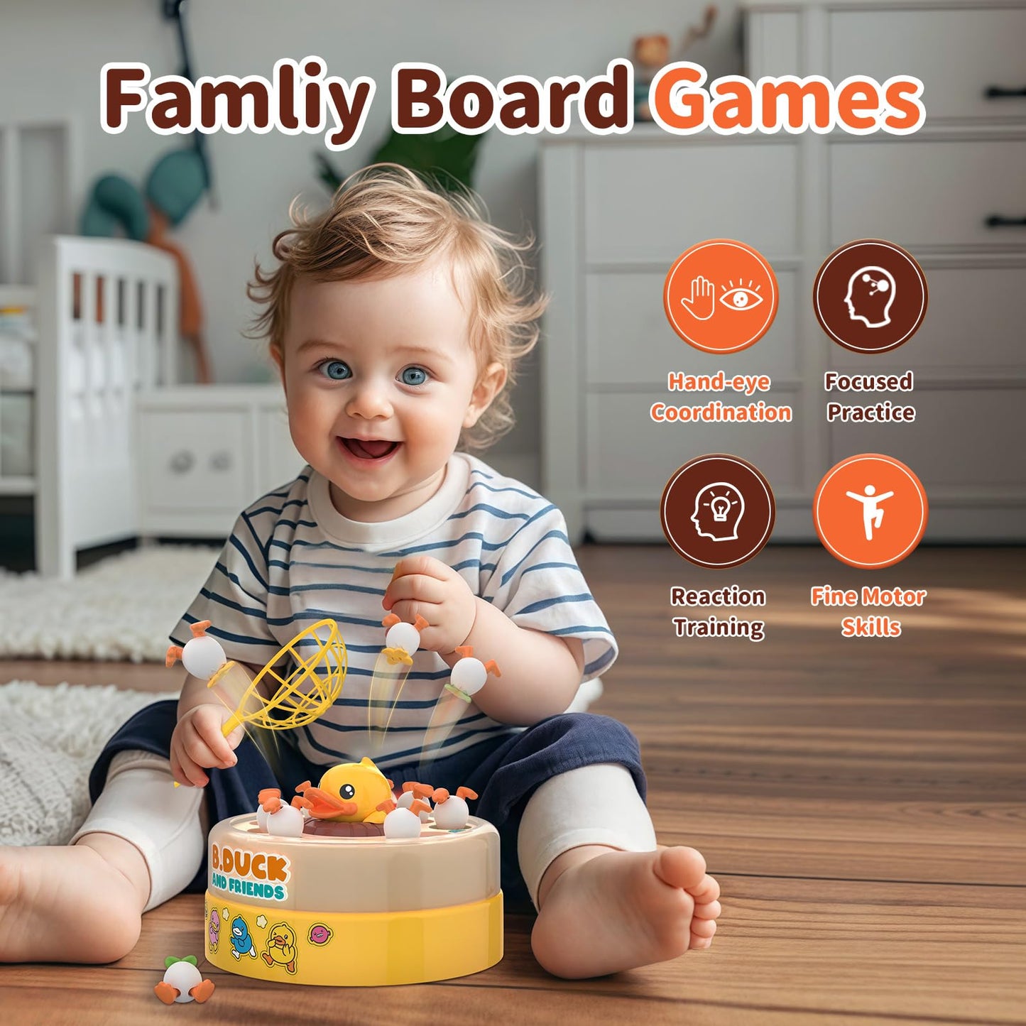 BLF FUN B.Duck Games for Kids, Yellow Plastic Board Game, Bounce and Catch, Age 4-8, Ideal Birthday & Christmas Gift