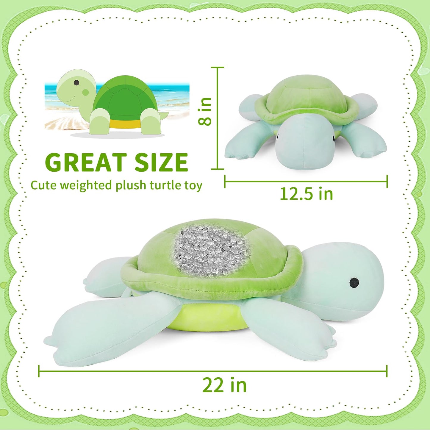 Florviv Weighted Turtle Stuffed Animals Weighted Sea Turtle Plush Toy 22'' 4.2Lb Cute Tortoise Hugging Dolls Plushies Pillows Fo