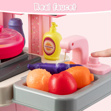 Kids Kitchen Playset-53pcs Cooking Stove,Paly Sink,Oven,Kitchen Toys with Realistic Lights&Sounds,Pretend Play Toys,Kitchen Toys