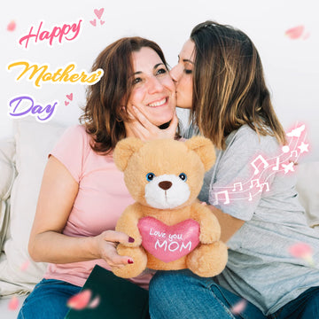 CozyWorld 10" Recordable Heartbeat Bear - Love You Mom Plush Toy, 100% PP Cotton, Sweet Messages Recorder, Model LV7172_1