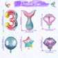 Mermaid 3Rd Birthday Decorations, 8Pcs Mermaid Birthday Decorations Balloons, 40 Inch Rainbow Number 3 Balloon, Large Helium Foil Mermaid Tail Balloon, Seashell Balloons For Mermaid Party Supplies