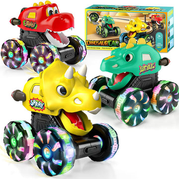 Dinosaur Monster Trucks for Toddlers 2-4:Toy Cars 3 Pack for Toddler Age 1-3,Light-Up Truck with Moving Mouth, Fun Car Toys for 