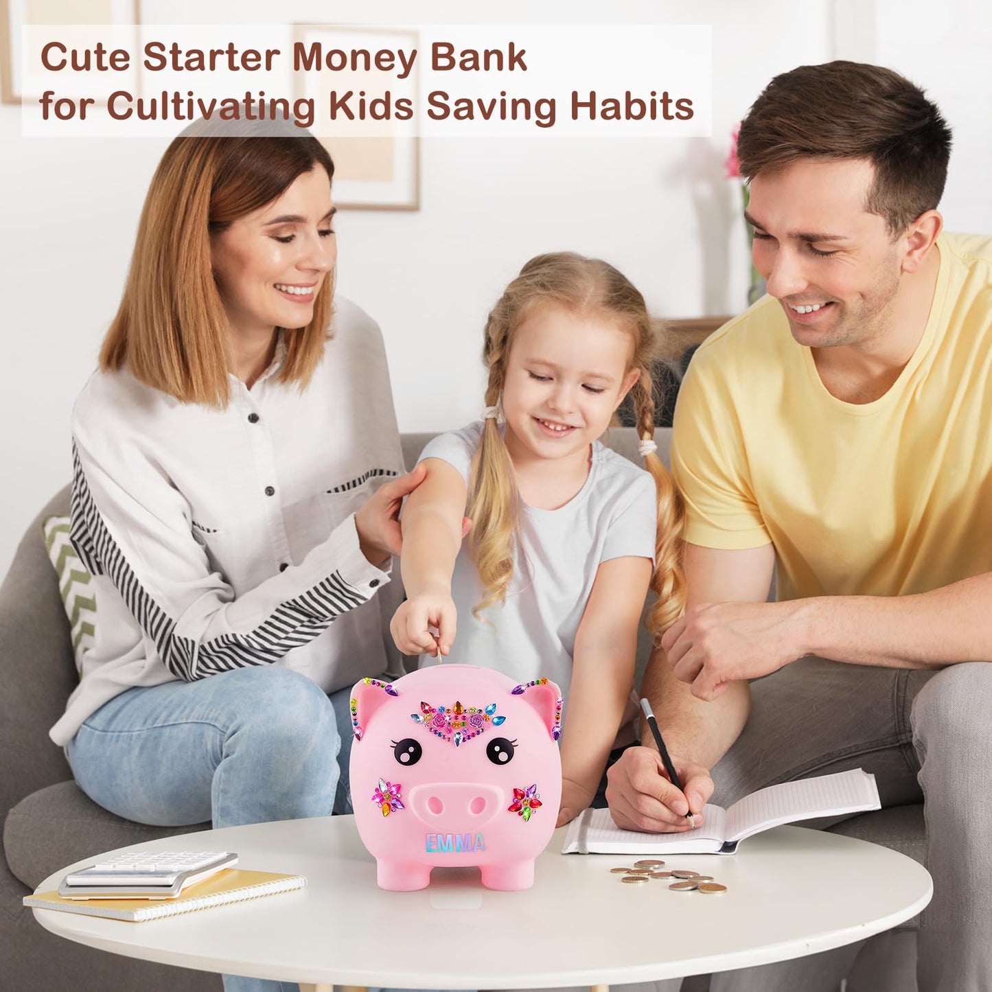 Piggy Bank Girls, Unbreakable Piggy Banks Large Money Coin Bank For Kids With Diy Stickers, For Birthday, Easter, Baby Shower, Pink