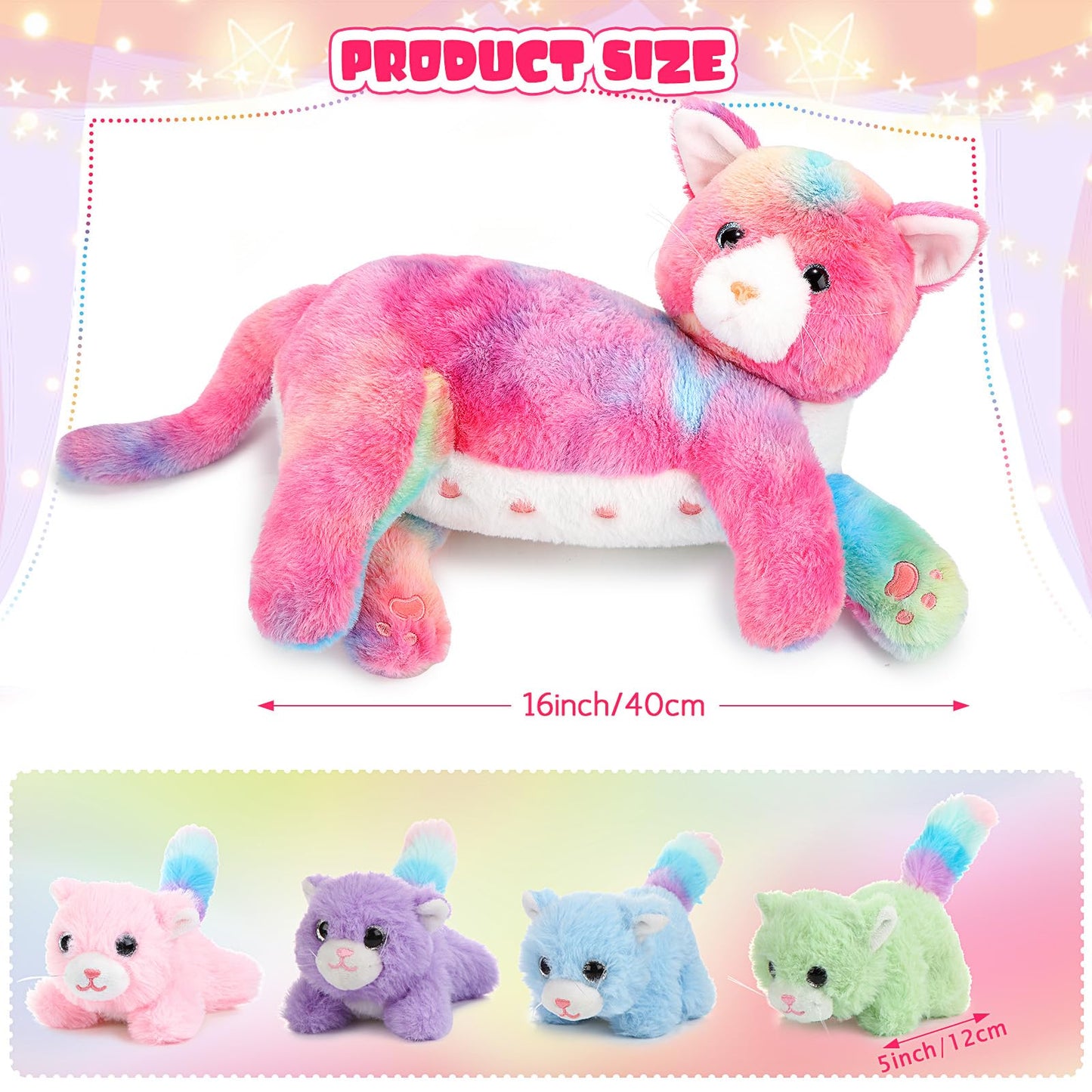 Skylety Nurturing Cat Stuffed Animal With 4 Plush Kittens, Cat Baby Stuffed For Girls And Boys Plushy Mommy Kitty With Baby Kittens For Birthday Party Favors Gifts(Novelty Style)