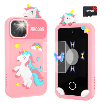 Kids Smart Phone for Girls with Holographic Pyramid, 32G Card Christmas Birthday Gifts for Age 3-10 Kids Toys Cell Phone, 2.8'' 