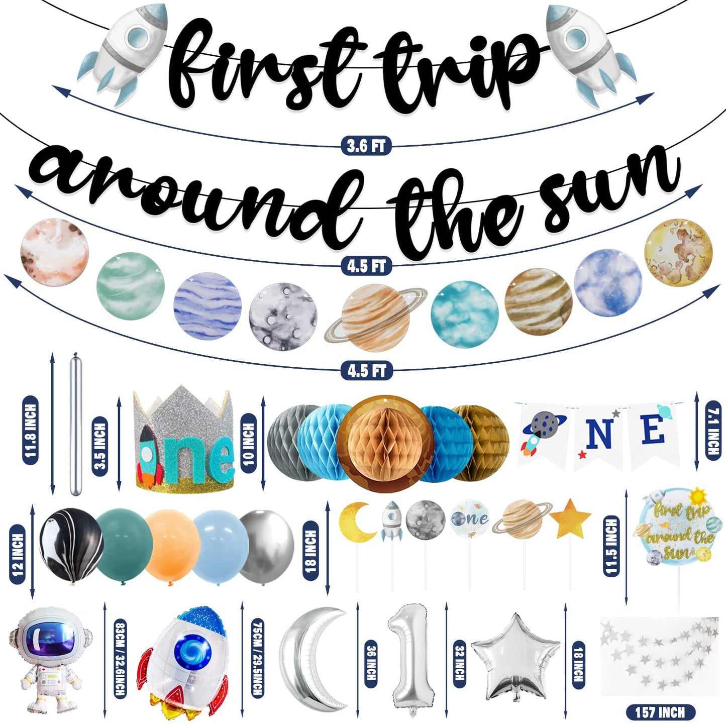 First Trip Around The Sun Birthday Party Decoration Pack, 1St Baby Shower Birthday Party Supplies Include Banner, Star Garland,