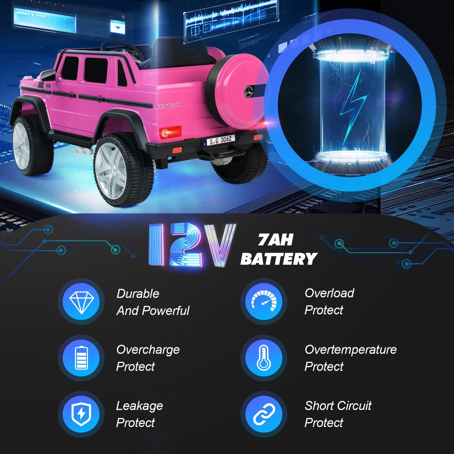 JOYLDIAS Licensed Mercedes-Benz G650S Ride On Car for Kids  12V7AH Kids Ride On Truck with 2.4Ghz Remote Control  3 Speeds  Bluetooth Music LED Lights  Spring Suspension  Pink